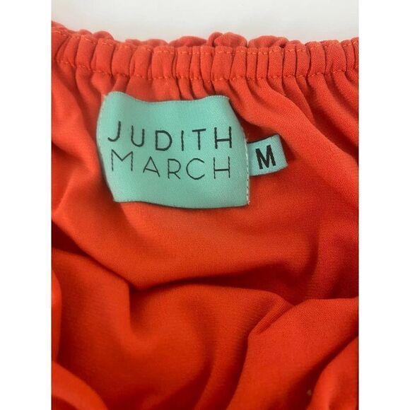 Judith March Mandarin Orange Pom Pom Off Shoulder Top Colorful - Size Medium - Picture 4 of 7